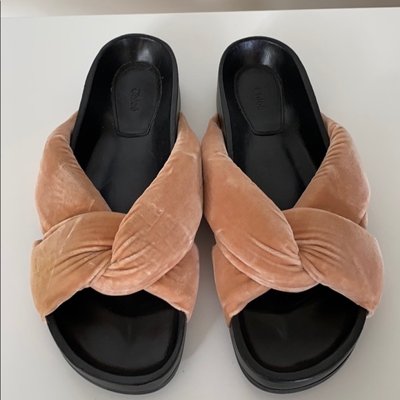 CHLOE Criss Cross Velvet Slides Sandals 39/9
